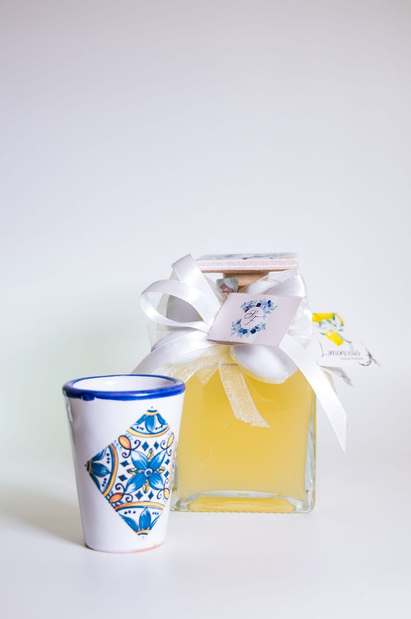 Cubo al limoncello con bicchierino in ceramica vietrese